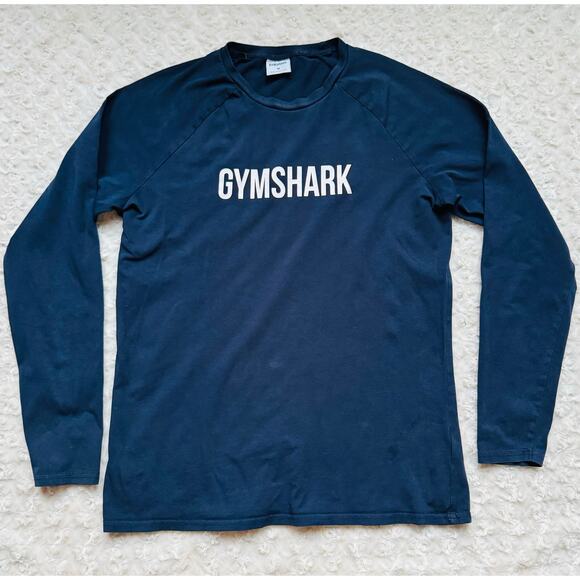 Gymshark Mens Apollo Navy Blue Long Sleeve Cotton Spandex Tee Shirt Medium - Picture 2 of 7